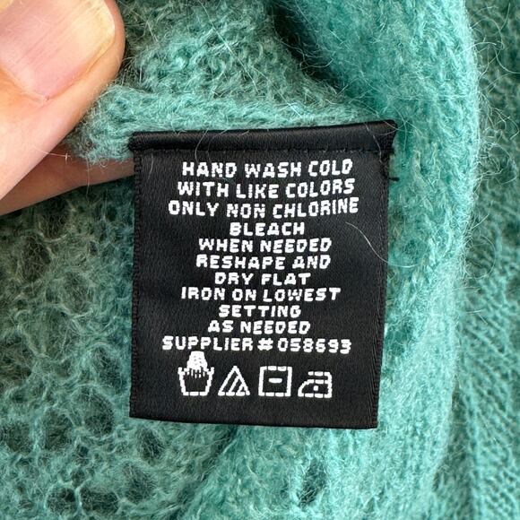 W by Worth Teal Mohair Blend Open Knit Tie Front Cropped Sweater Size Medium - Picture 7 of 10